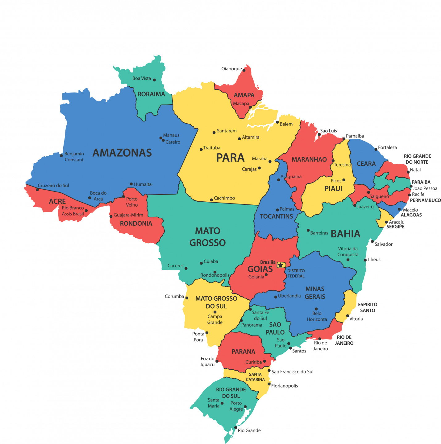 Штат в бразилии 5. Административное деление Бразилии. Административно-территориальное деление Бразилии. Бразилия административное деление карта. Административная карта Бразилии.