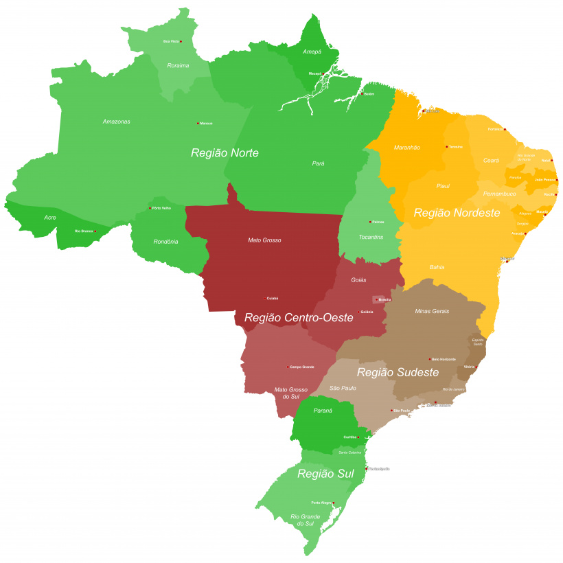 Mapa das regiões do Brasil